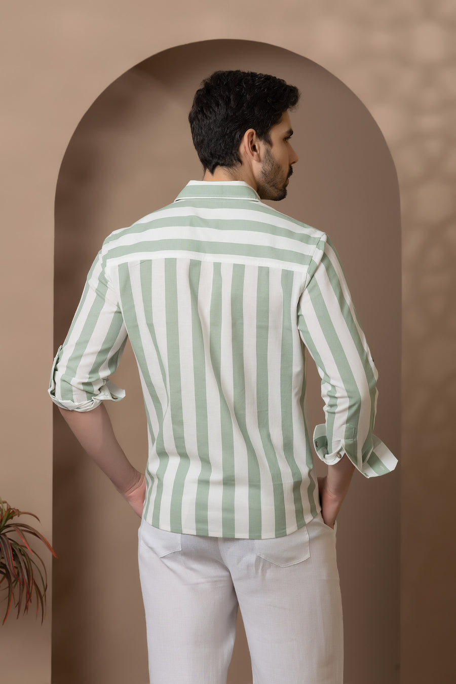 Coral Green Striped Shirt