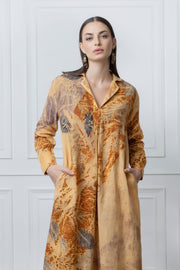 Herbal Leaf Print Linen Dress