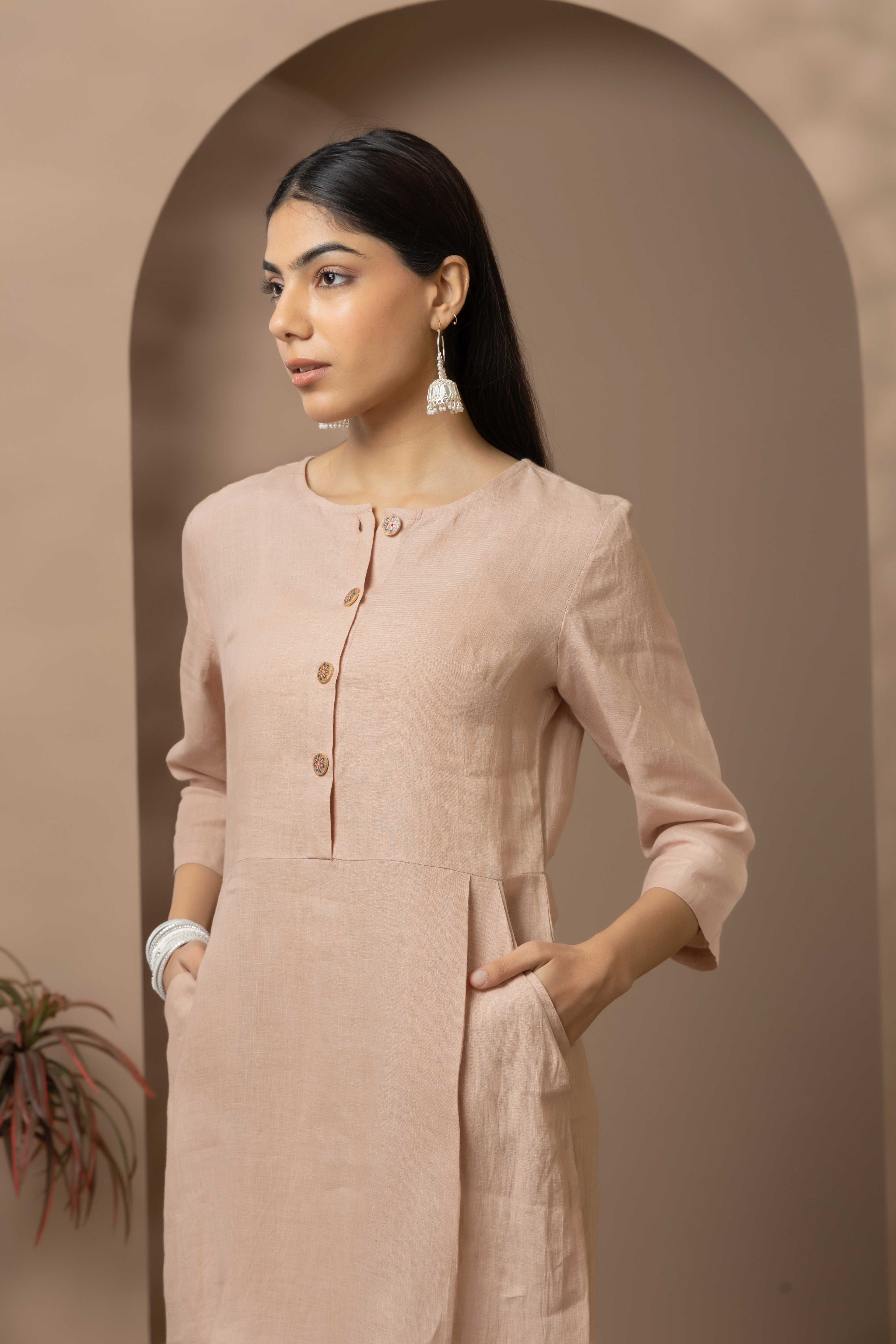 Peach Knee Length Dress