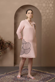 Pink Linen Dress With Embroidery