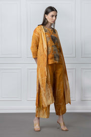 Mustard Organic Print Linen 3pc Co Ord Set