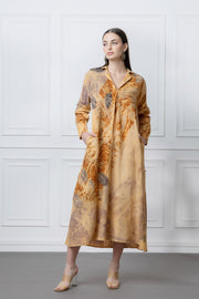 Herbal Leaf Print Linen Dress