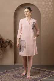 Pink Linen Dress With Embroidery